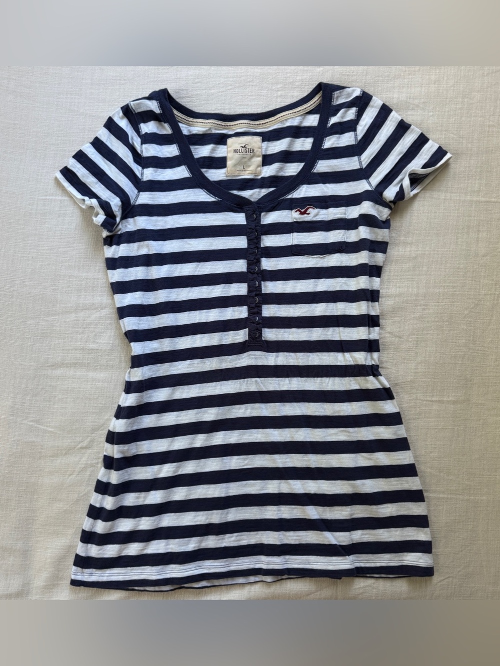 Vintage Y2K Hollister Navy White Striped Henley Top L